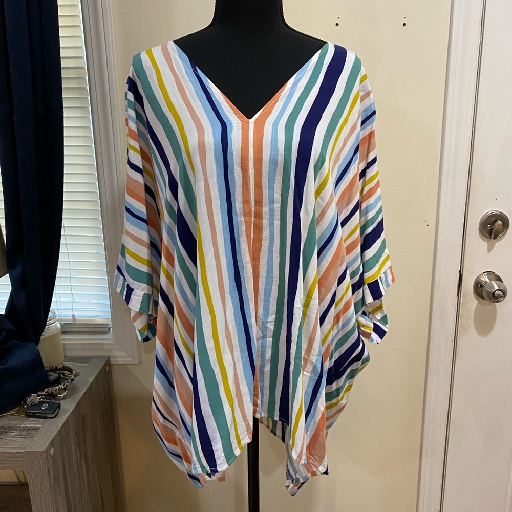 Jodifl Multicolored Striped V Neck Top… Size: 3X…Good Pre-Worn Condition